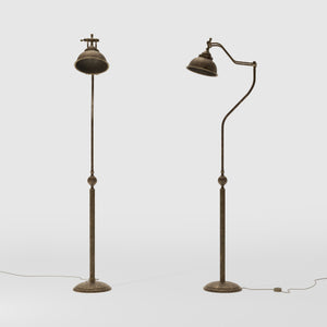 Industrial style brass floor lamp with adjustable articulated arm and conical shade, vintage design Made in Italy by Ghidini 1849 - Finish: OAS Antique Brass