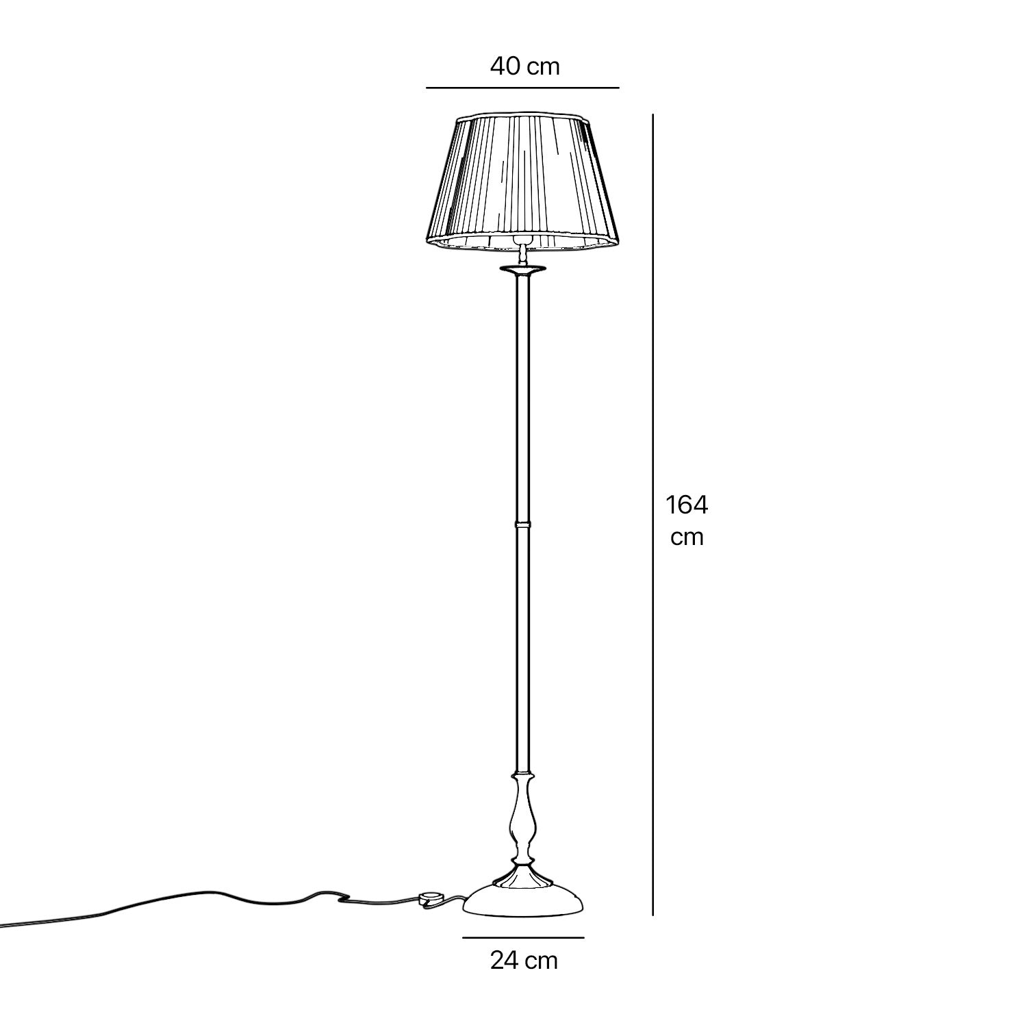 Classic brass floor lamp with fluted stem and pleated ivory fabric shade with decorative trim Petalo collection by Ghidini 1849