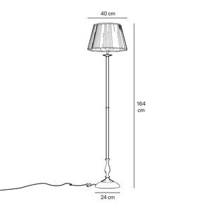 Classic brass floor lamp with fluted stem and pleated ivory fabric shade with decorative trim Petalo collection by Ghidini 1849