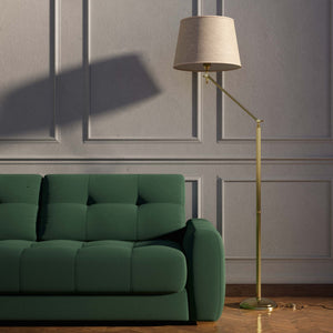 Brass floor lamp with adjustable joints and grey linen fabric shade by Ghidini 1849 - Finish: OLV Polished Brass