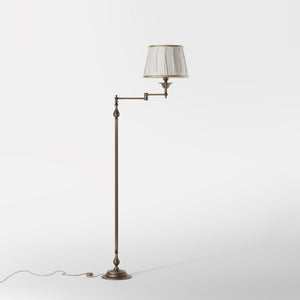 Bronze Swing Arm Floor Lamp Real Brass White Cloth by Ghidini 1849