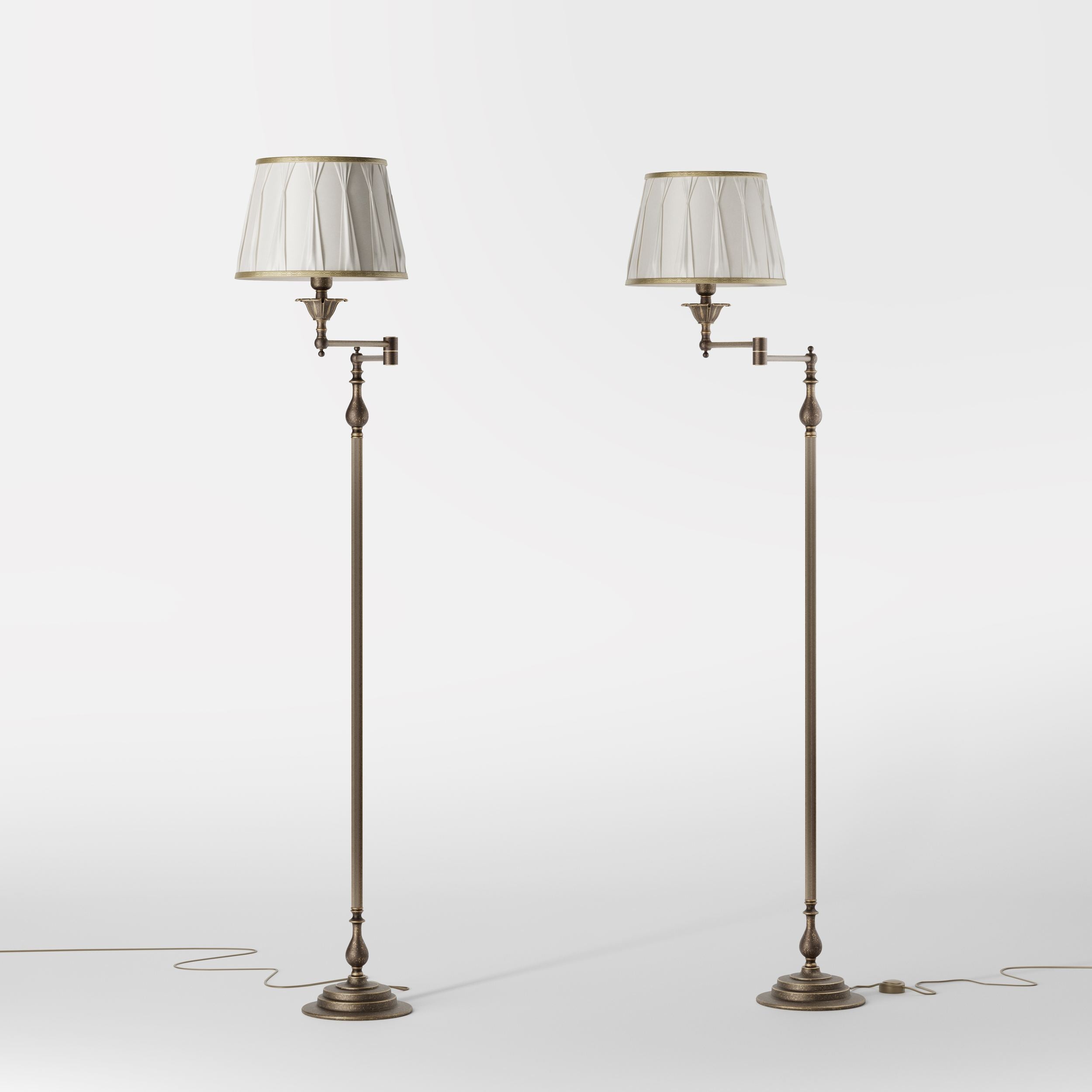 Classic brass floor lamp with adjustable arm, ivory fabric shade, elegant design, and versatile functionality for interiors by Ghidini 1849 - Finish: OAS Antique Brass
