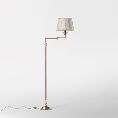 Classic brass floor lamp with adjustable arm, ivory fabric shade, elegant design, and versatile functionality for interiors by Ghidini 1849 - Finish: OBS Bronze Satin Brass