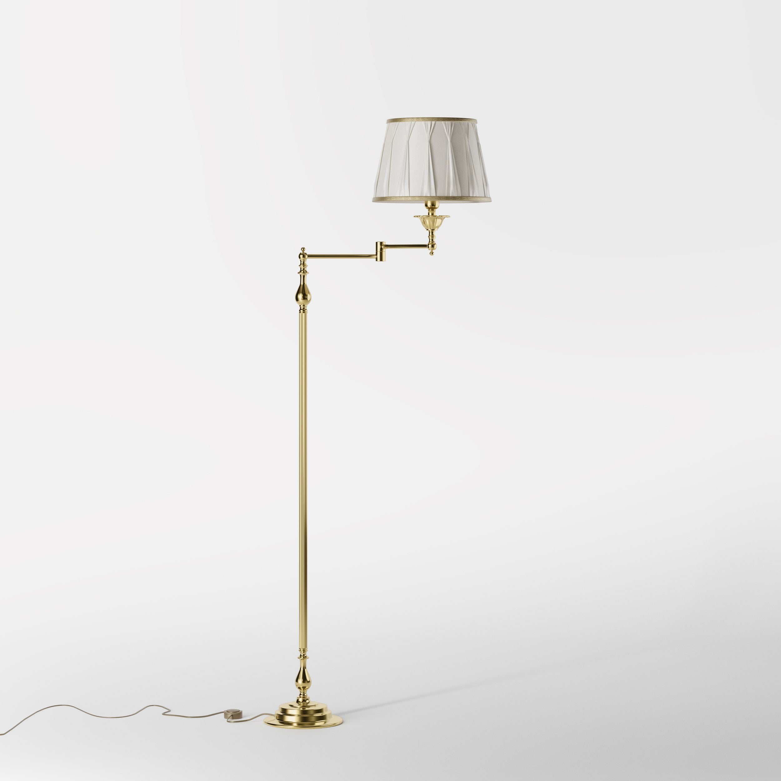 Classic brass floor lamp with adjustable arm, ivory fabric shade, elegant design, and versatile functionality for interiors by Ghidini 1849 - Finish: OLV Polished Brass