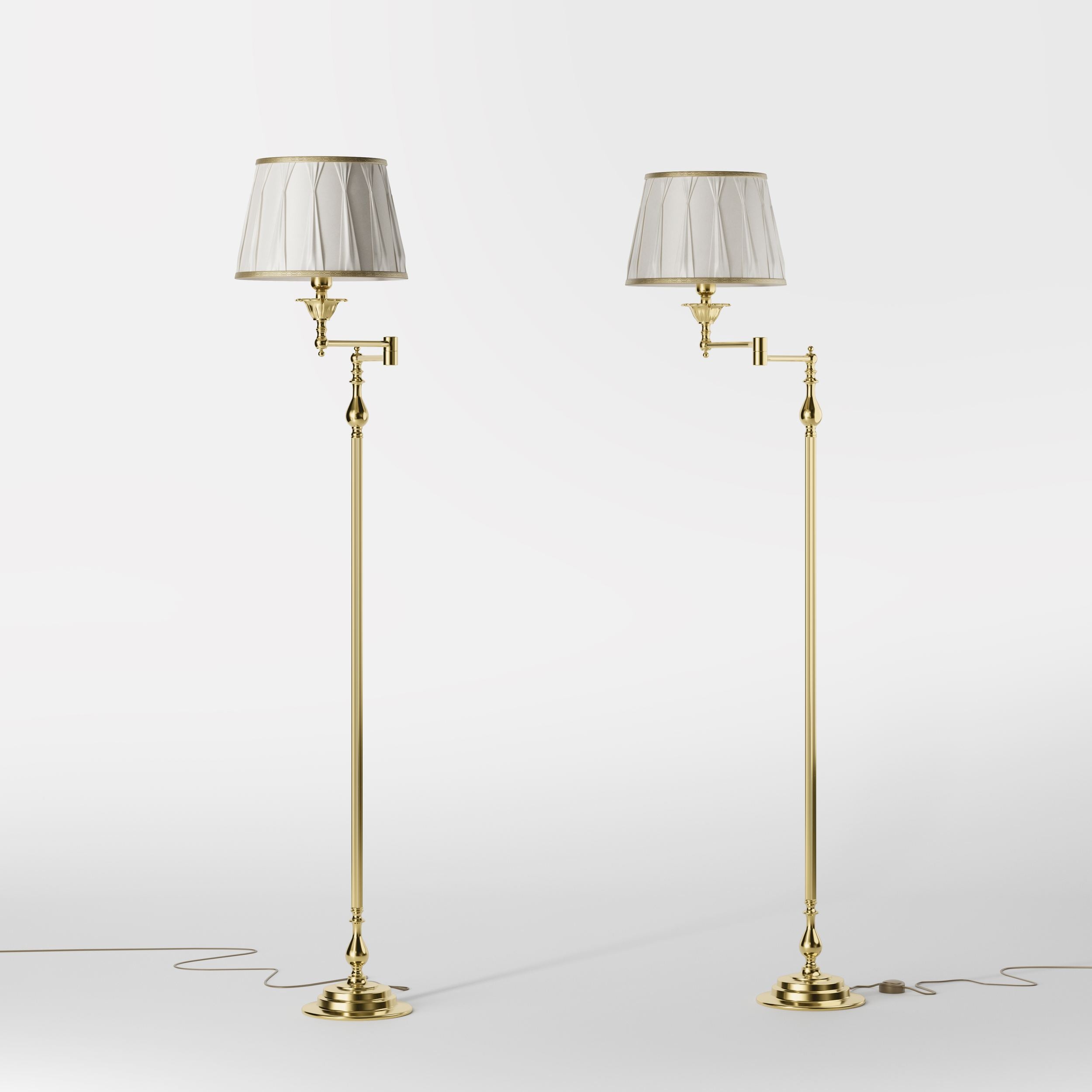 Classic brass floor lamp with adjustable arm, ivory fabric shade, elegant design, and versatile functionality for interiors by Ghidini 1849 - Finish: OLV Polished Brass