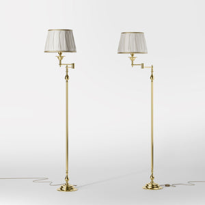 Classic brass floor lamp with adjustable arm, ivory fabric shade, elegant design, and versatile functionality for interiors by Ghidini 1849 - Finish: OLV Polished Brass