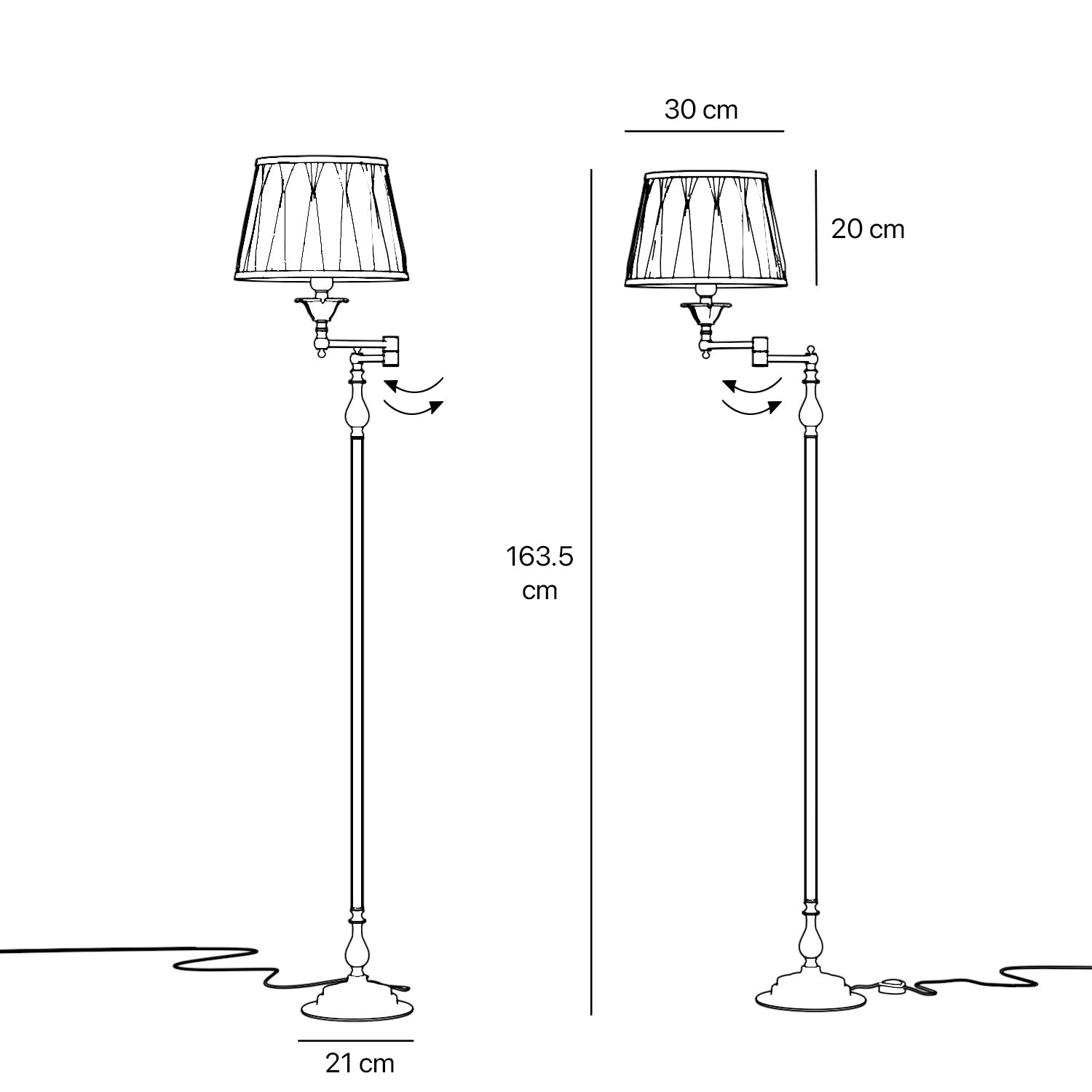 Bronze Swing Arm Floor Lamp Real Brass White Cloth by Ghidini 1849