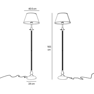Classic brass floor lamp with decorated white fabric shade fluted stem ornamental base floral details traditional style