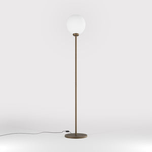 Brass floor lamp with frosted glass globe, elegant lighting for interiors - Finish: OBM Bronze Satin Matt Brass