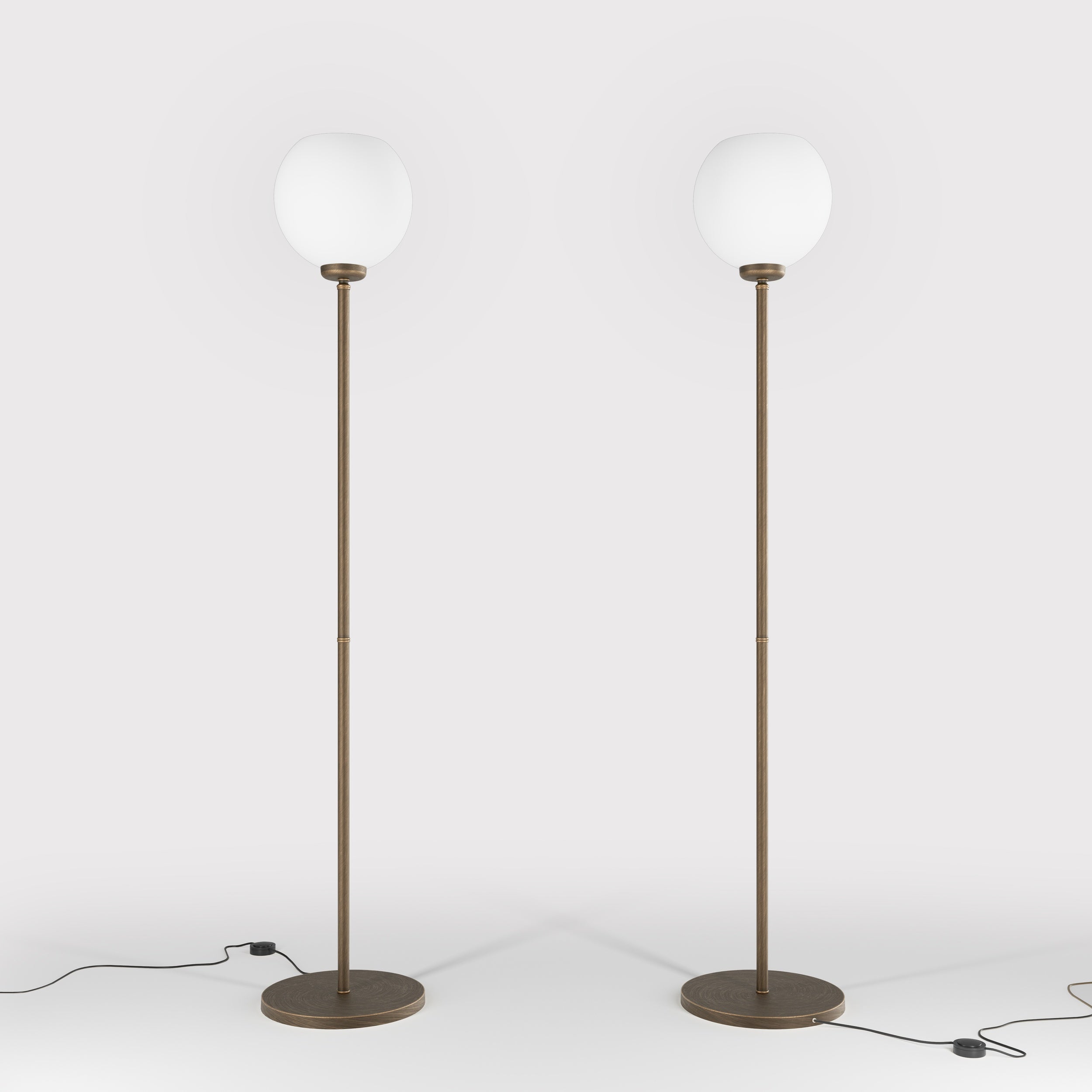 Brass floor lamp with frosted glass globe, elegant lighting for interiors - Finish: OBM Bronze Satin Matt Brass
