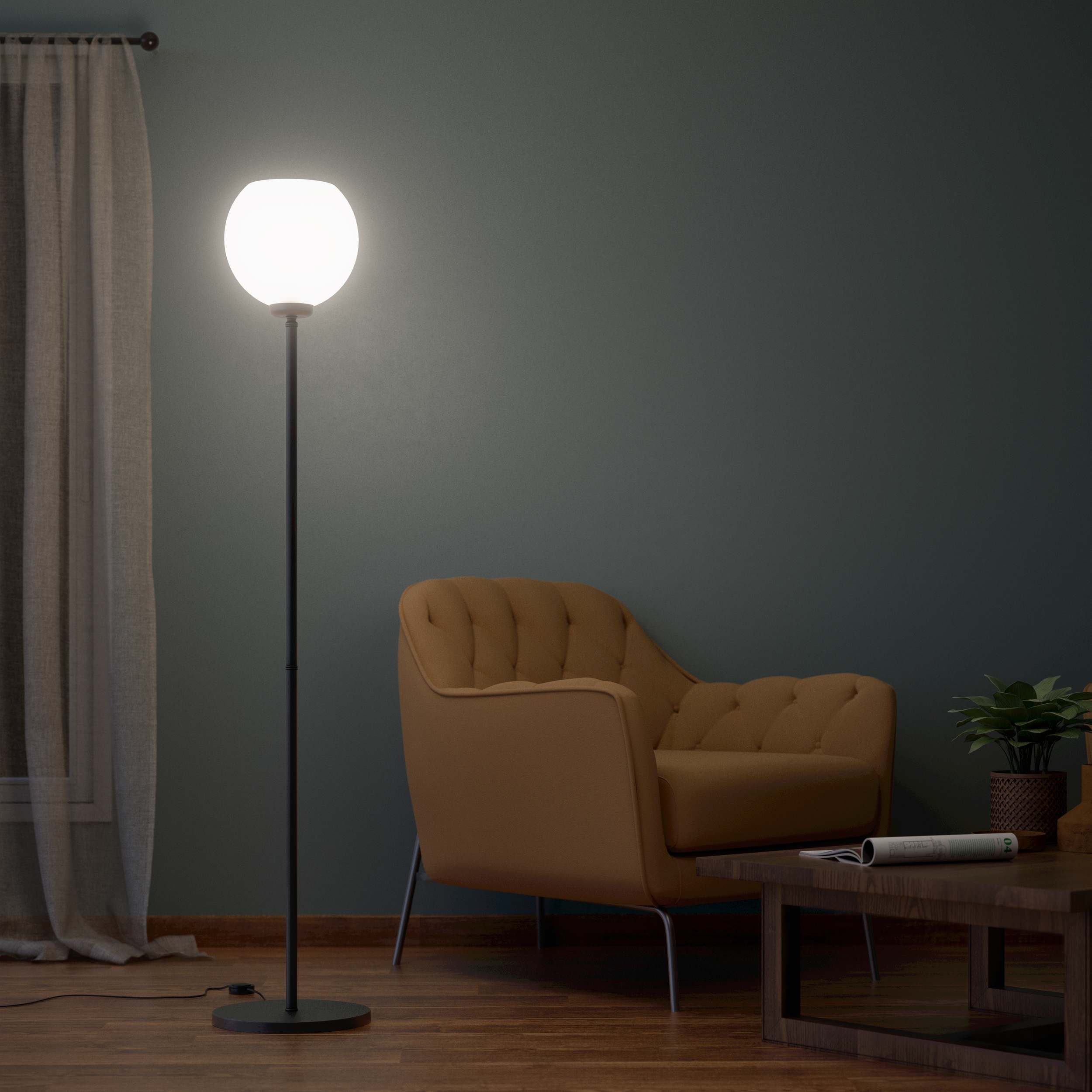 Brass floor lamp with frosted glass globe, elegant lighting for interiors - Finish: OBR Dark Bronze