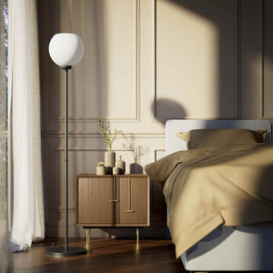 Brass floor lamp with frosted glass globe, elegant lighting for interiors - Finish: OBR Dark Bronze