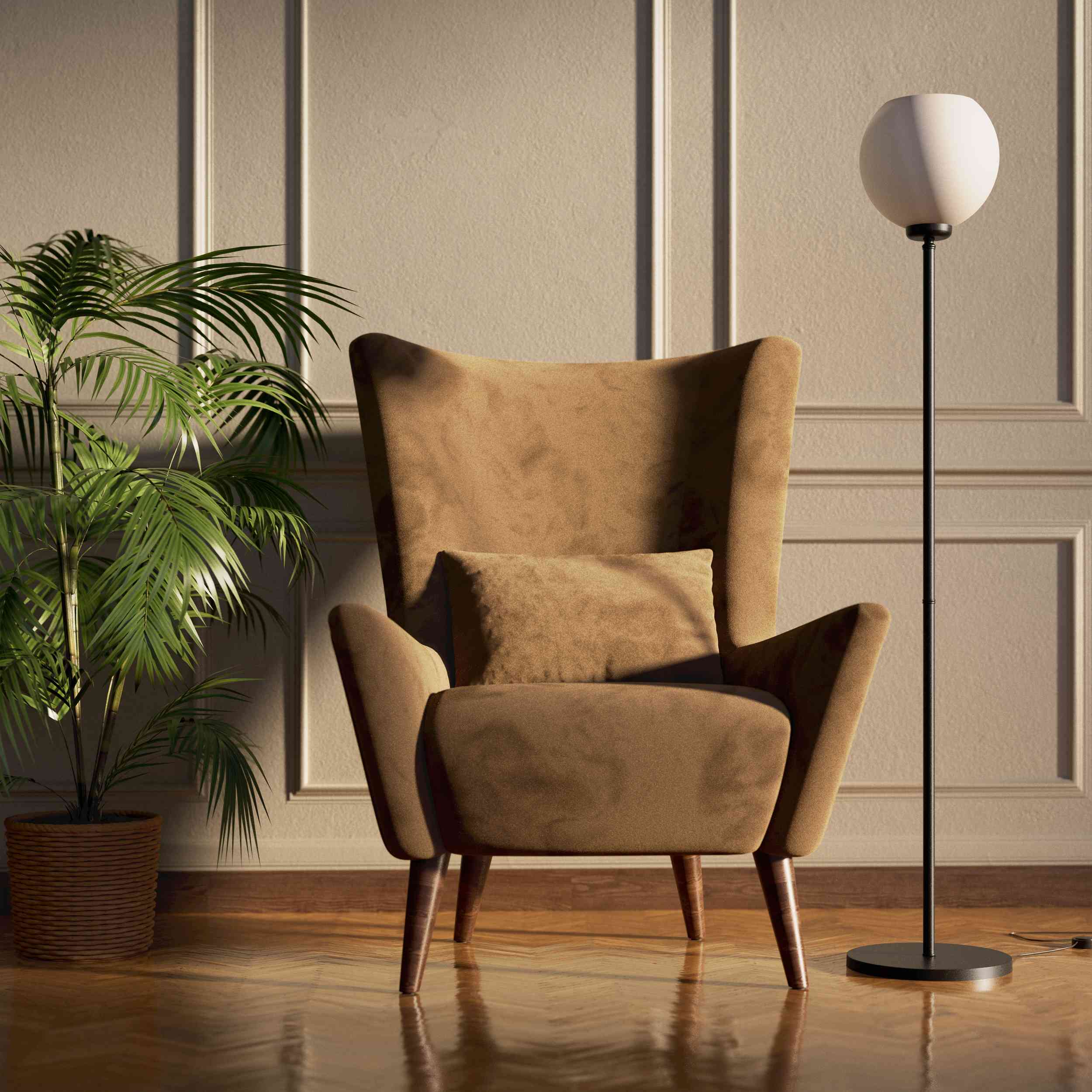 Brass floor lamp with frosted glass globe, elegant lighting for interiors - Finish: ONO Matt Black
