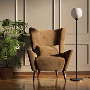 Brass floor lamp with frosted glass globe, elegant lighting for interiors - Finish: ONO Matt Black