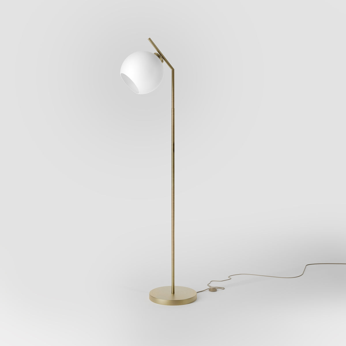 Brass Floor Lamp with Opal Glass Globe - OBV Bronze Satin Light Brass