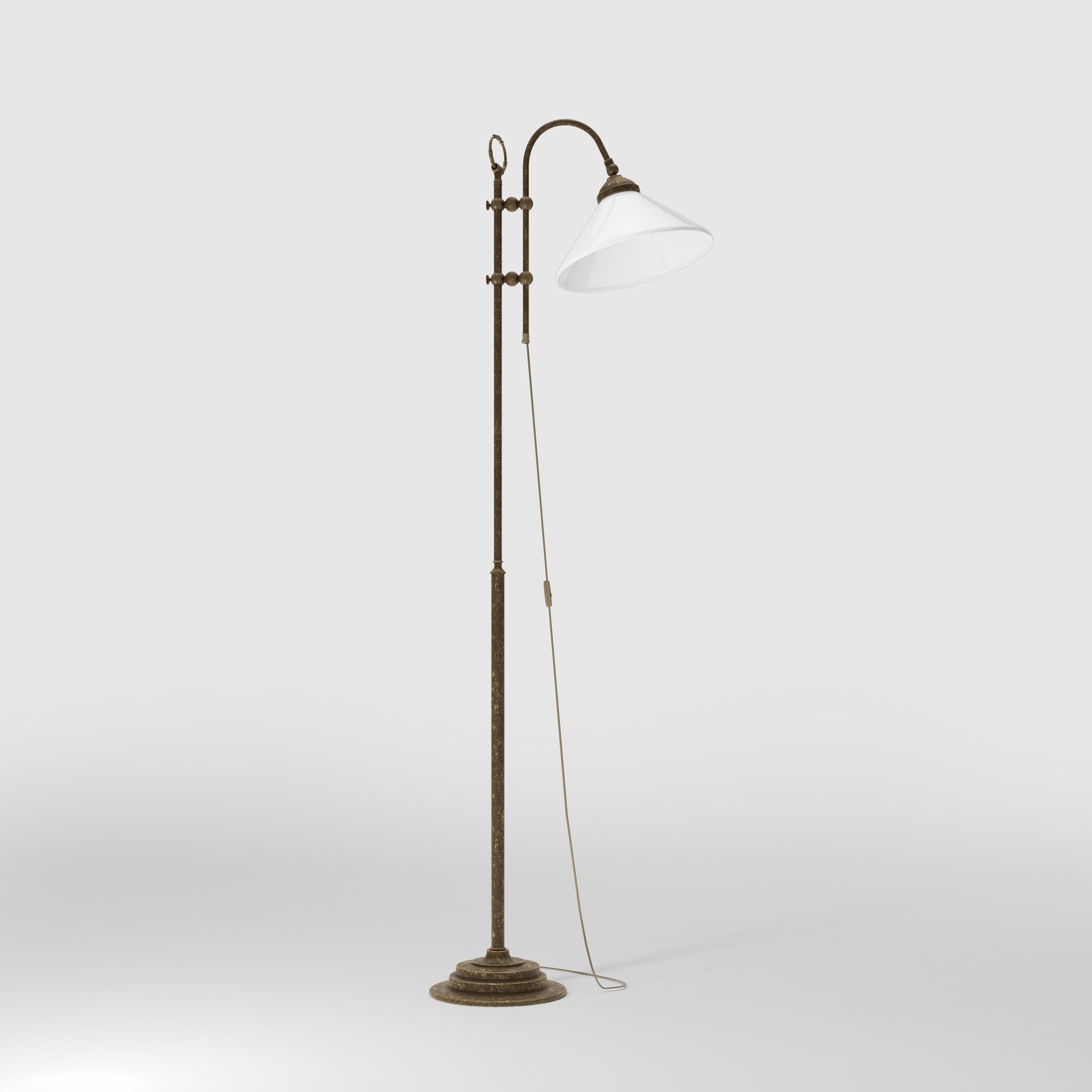 Floor lamp with brass sliding system adjustable glossy white glass shade vintage design Made in Italy by Ghidini 1849 - Finish: OAS Antique Brass