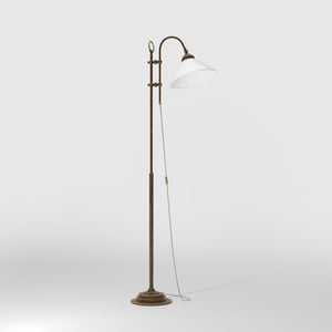 Floor lamp with brass sliding system adjustable glossy white glass shade vintage design Made in Italy by Ghidini 1849 - Finish: OAS Antique Brass