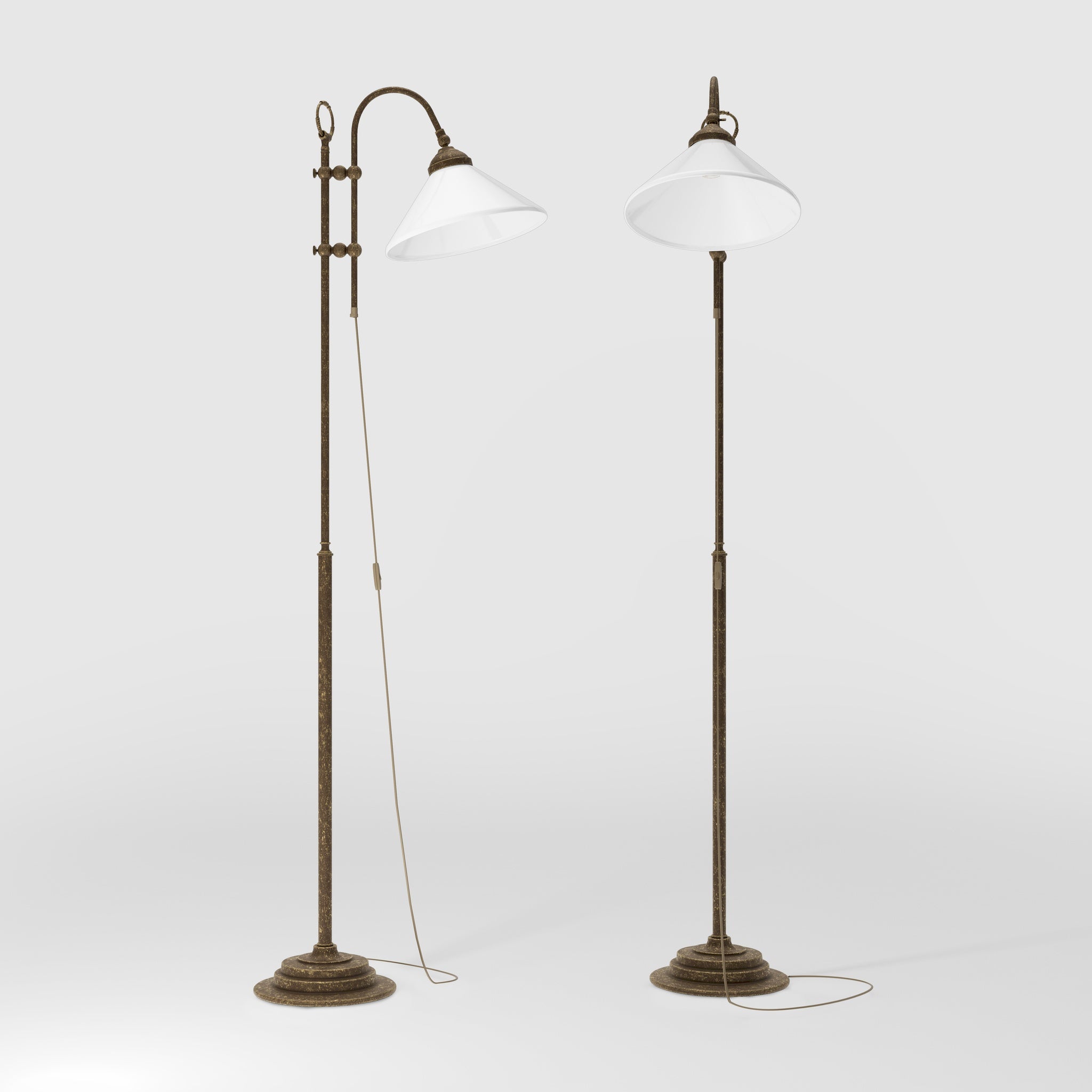 Floor lamp with brass sliding system adjustable glossy white glass shade vintage design Made in Italy by Ghidini 1849 - Finish: OAS Antique Brass