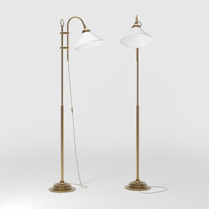 Floor lamp with brass sliding system adjustable glossy white glass shade vintage design Made in Italy by Ghidini 1849 - Finish: OBS Bronze Satin Brass