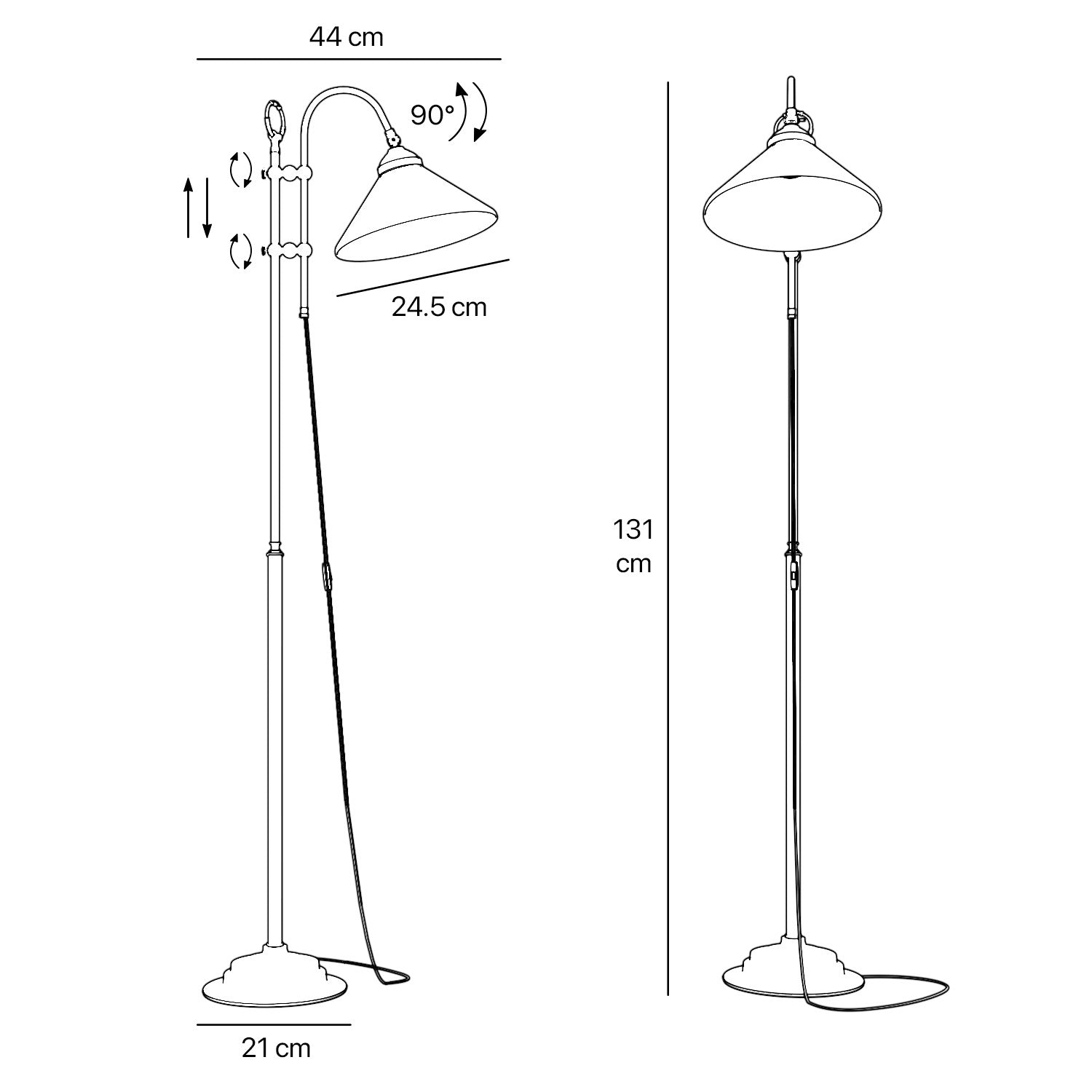 Floor lamp with brass sliding system adjustable glossy white glass shade vintage design Made in Italy by Ghidini 1849