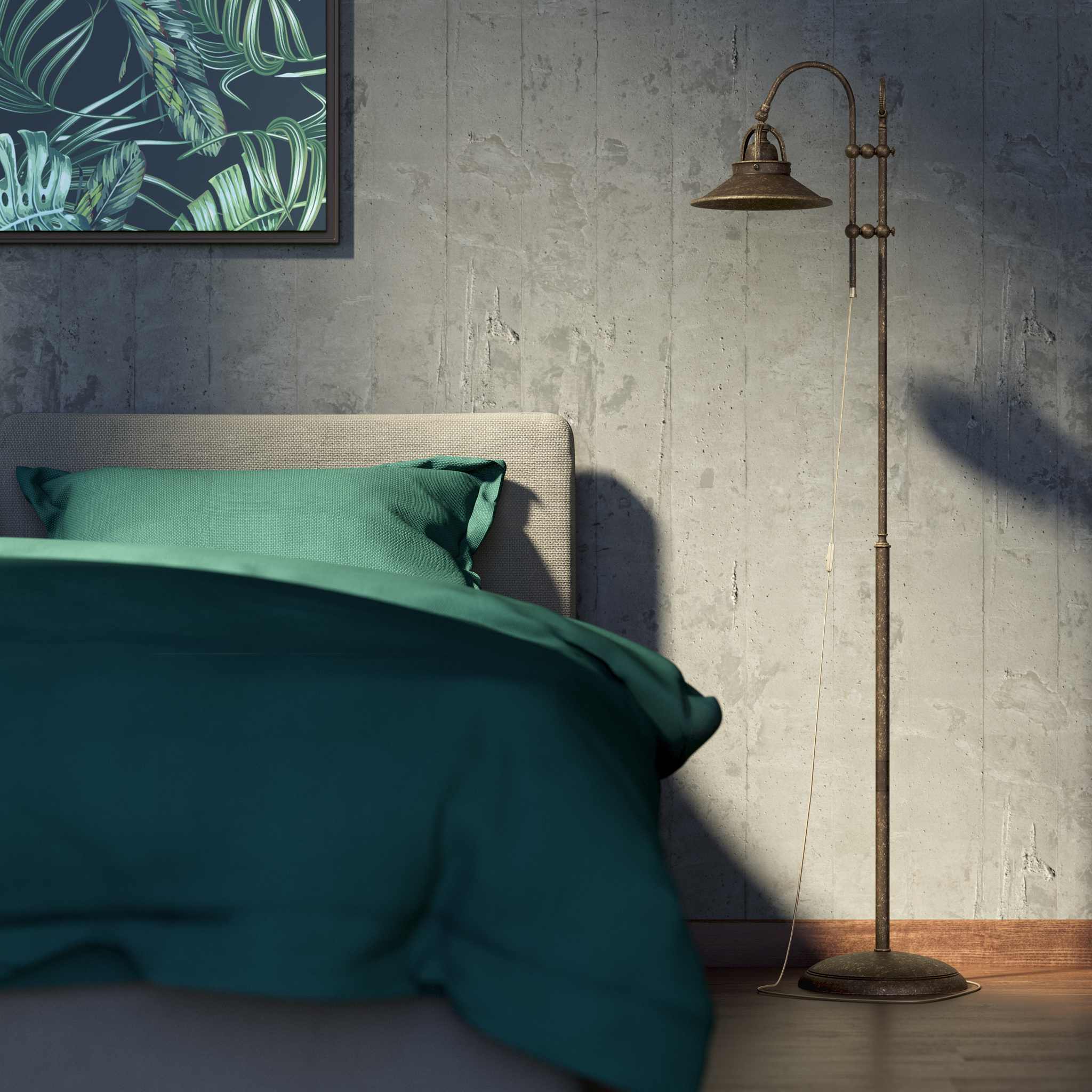 Industrial brass floor lamp with adjustable arm and swivel conical shade for targeted lighting by Ghidini 1849 - Finish: OAS Antique Brass