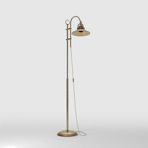 Industrial brass floor lamp with adjustable arm and swivel conical shade for targeted lighting by Ghidini 1849 - Finish: OBS Bronze Satin Brass