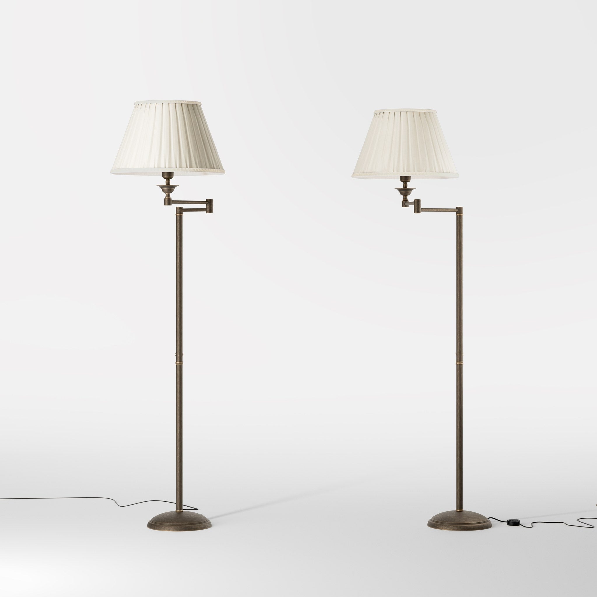 Brass floor lamp with ivory fabric shade and adjustable arm, ideal for elegant interiors by Ghidini 1849 - Finish: OBM Bronze Satin Matt Brass