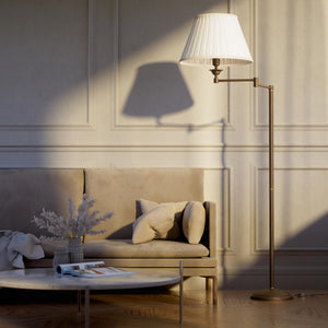 Brass floor lamp with ivory fabric shade and adjustable arm, ideal for elegant interiors by Ghidini 1849 - Finish: OBM Bronze Satin Matt Brass