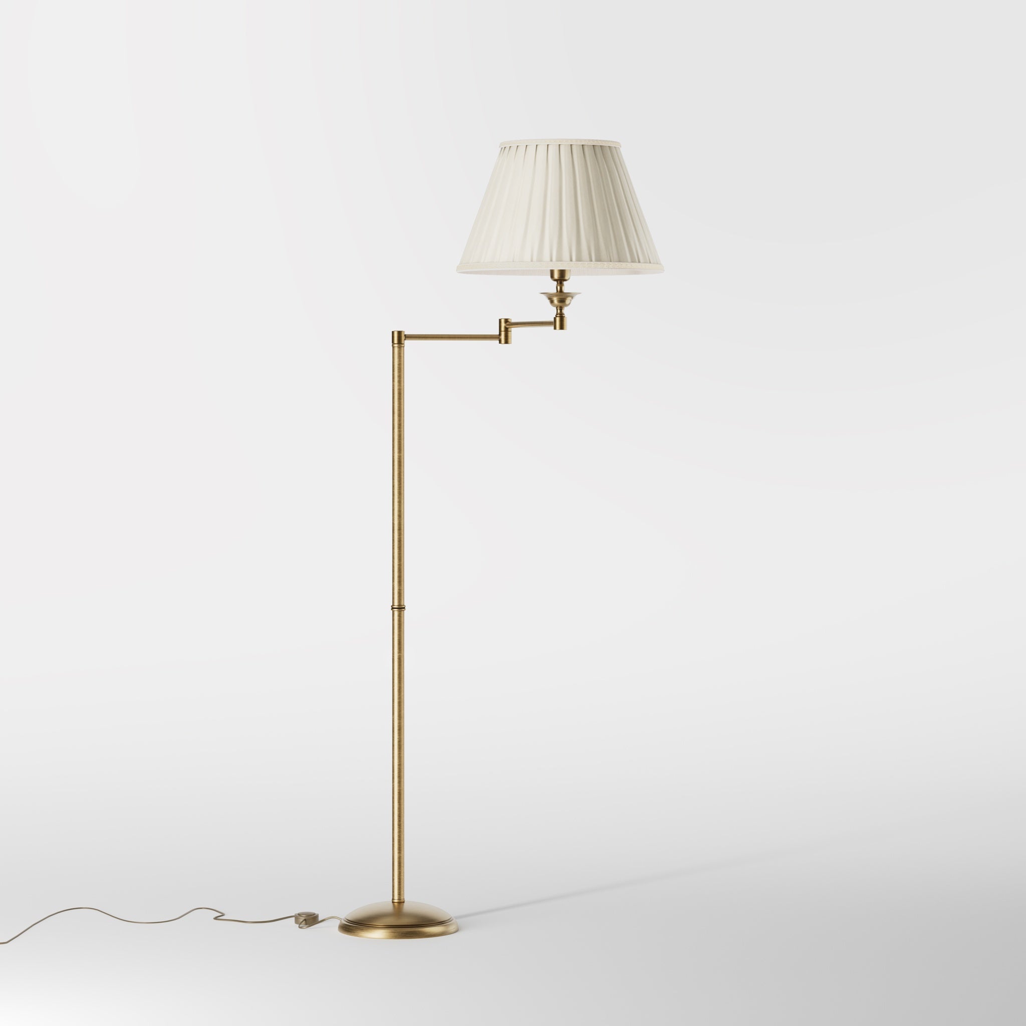 Polished Brass Swing Arm Floor Lamp And White Shade by Ghidini 1849