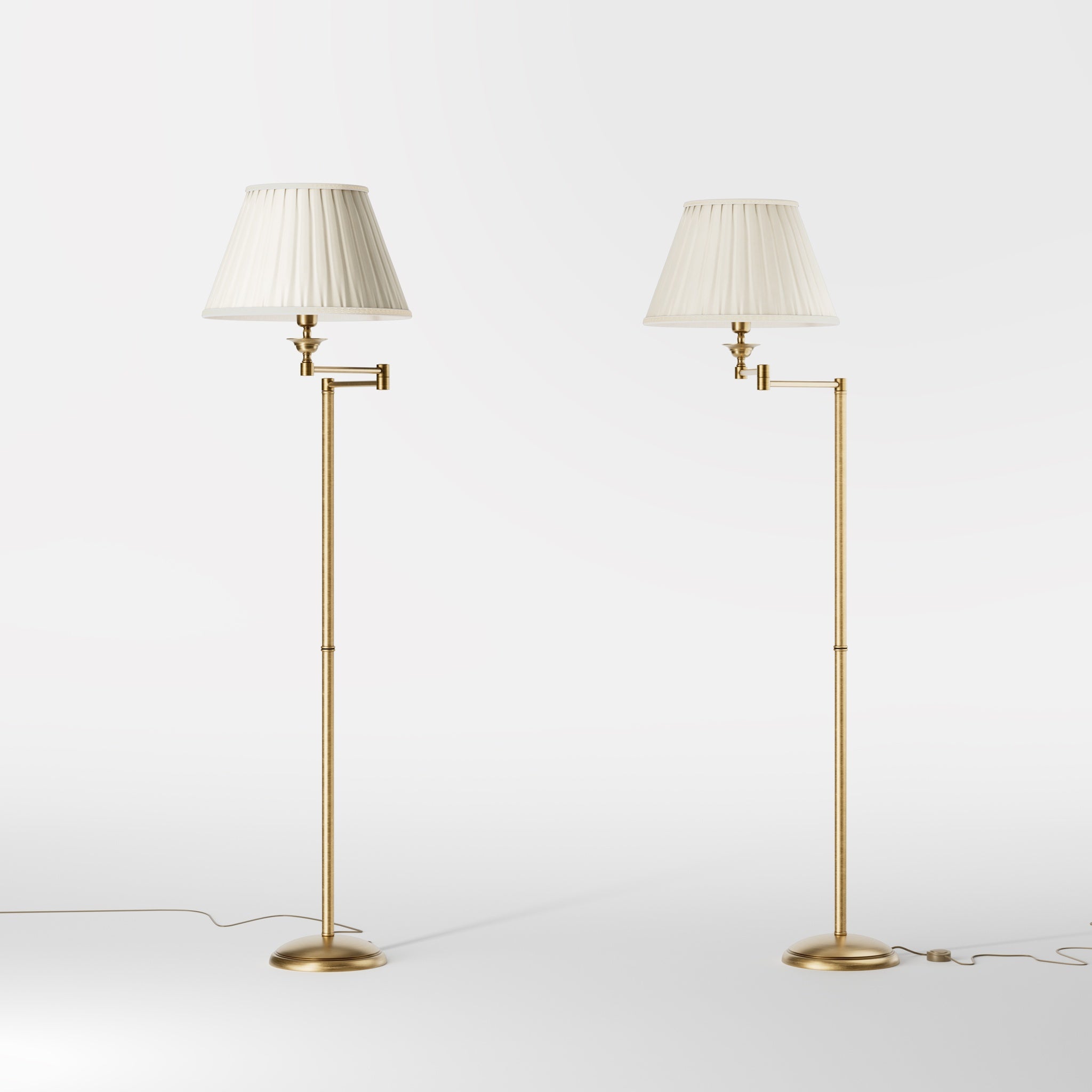 Polished Brass Swing Arm Floor Lamp And White Shade by Ghidini 1849