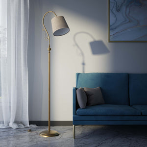 Brass floor lamp with curved arm and scrolls linen-effect fabric shade classic design Made in Italy by Ghidini 1849 - Finish: OBS Bronze Satin Brass