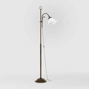 Liberty floor lamp with pierced ceramic shade, height-adjustable arm and orientable brass joint by Ghidini 1849 - Finish: OAS Antique Brass