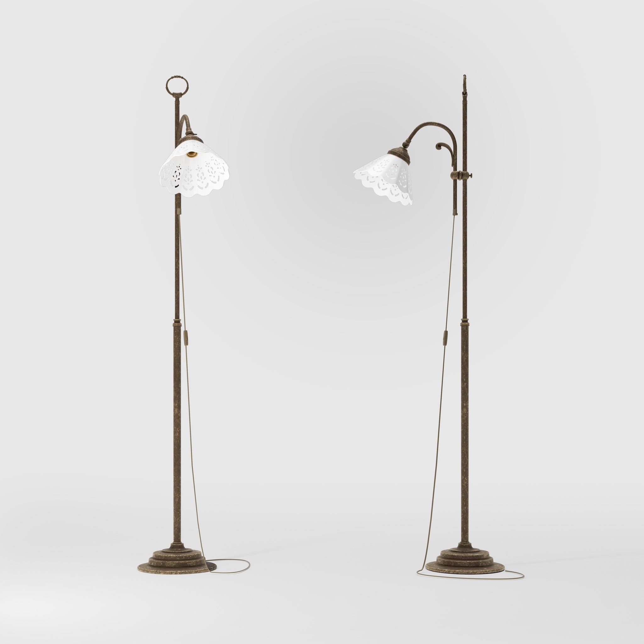 Liberty floor lamp with pierced ceramic shade, height-adjustable arm and orientable brass joint by Ghidini 1849 - Finish: OAS Antique Brass