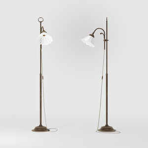 Liberty floor lamp with pierced ceramic shade, height-adjustable arm and orientable brass joint by Ghidini 1849 - Finish: OAS Antique Brass