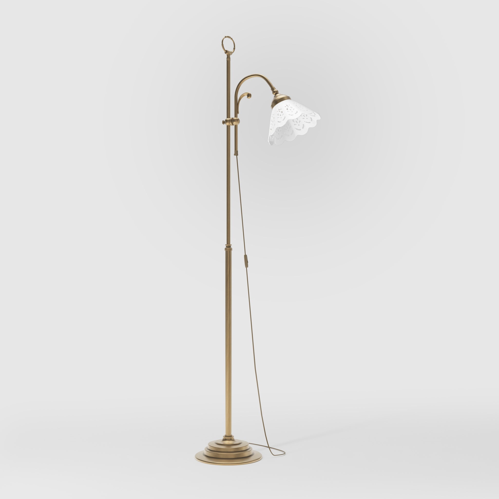 Liberty floor lamp with pierced ceramic shade, height-adjustable arm and orientable brass joint by Ghidini 1849 - Finish: OBS Bronze Satin Brass