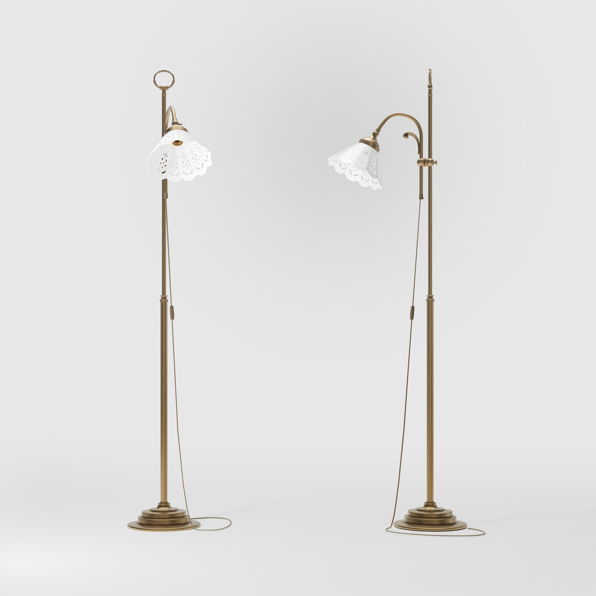 Liberty floor lamp with pierced ceramic shade, height-adjustable arm and orientable brass joint by Ghidini 1849 - Finish: OBS Bronze Satin Brass
