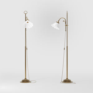 Liberty floor lamp with pierced ceramic shade, height-adjustable arm and orientable brass joint by Ghidini 1849 - Finish: OBS Bronze Satin Brass