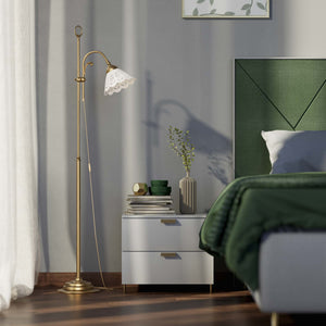 Liberty floor lamp with pierced ceramic shade, height-adjustable arm and orientable brass joint by Ghidini 1849 - Finish: OBS Bronze Satin Brass