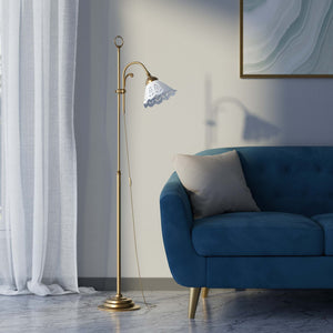 Liberty floor lamp with pierced ceramic shade, height-adjustable arm and orientable brass joint by Ghidini 1849 - Finish: OBS Bronze Satin Brass