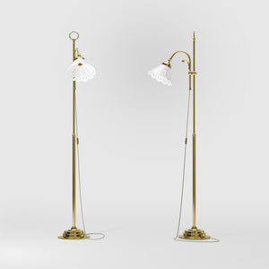 Liberty floor lamp with pierced ceramic shade, height-adjustable arm and orientable brass joint by Ghidini 1849 - Finish: OLV Polished Brass
