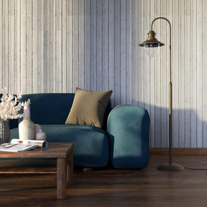 Brass floor lamp with curved arm and glass diffuser, Italian design inspired by historic port lighting by Ghidini 1849 - Finish: OBM Bronze Satin Matt Brass