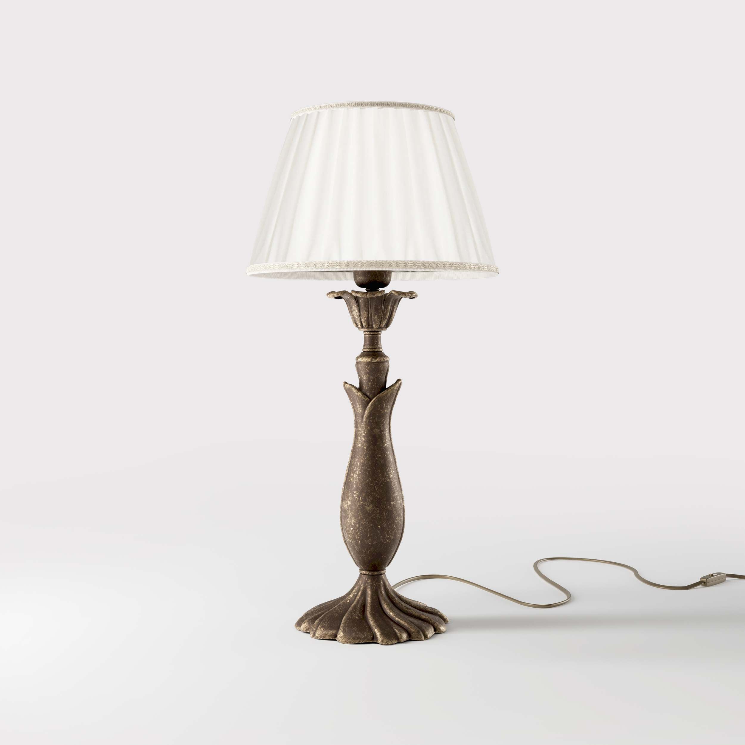Brass table lamp with sculptural wavy leaf base ivory white pleated shade refined decorative details - Finish: OAS Antique Brass