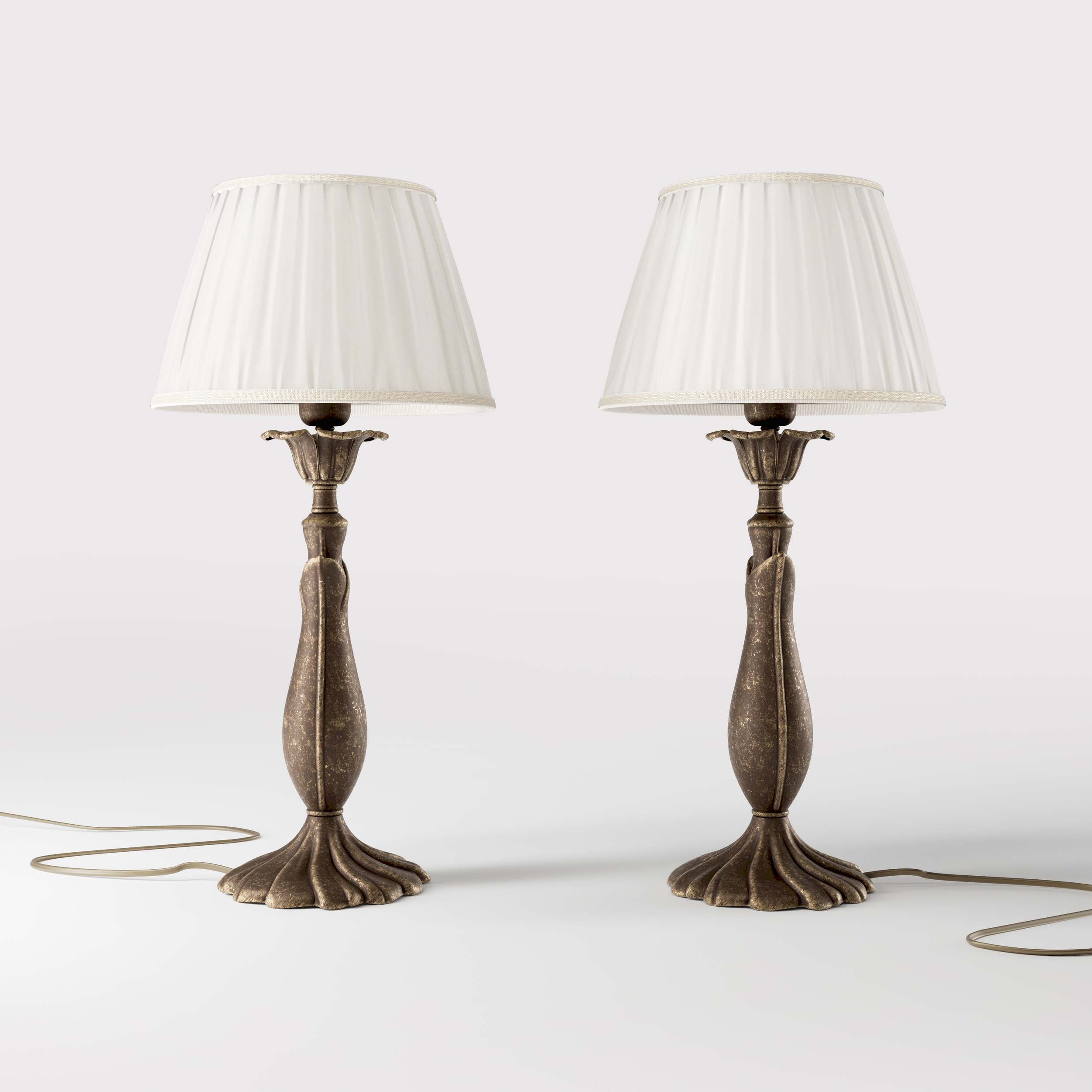 Brass table lamp with sculptural wavy leaf base ivory white pleated shade refined decorative details - Finish: OAS Antique Brass