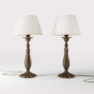 Brass table lamp with sculptural wavy leaf base ivory white pleated shade refined decorative details - Finish: OAS Antique Brass