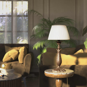 Brass table lamp with sculptural wavy leaf base ivory white pleated shade refined decorative details - Finish: OAS Antique Brass