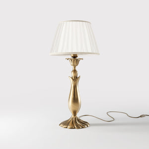 Brass table lamp with sculptural wavy leaf base ivory white pleated shade refined decorative details - Finish: OBS Bronze Satin Brass