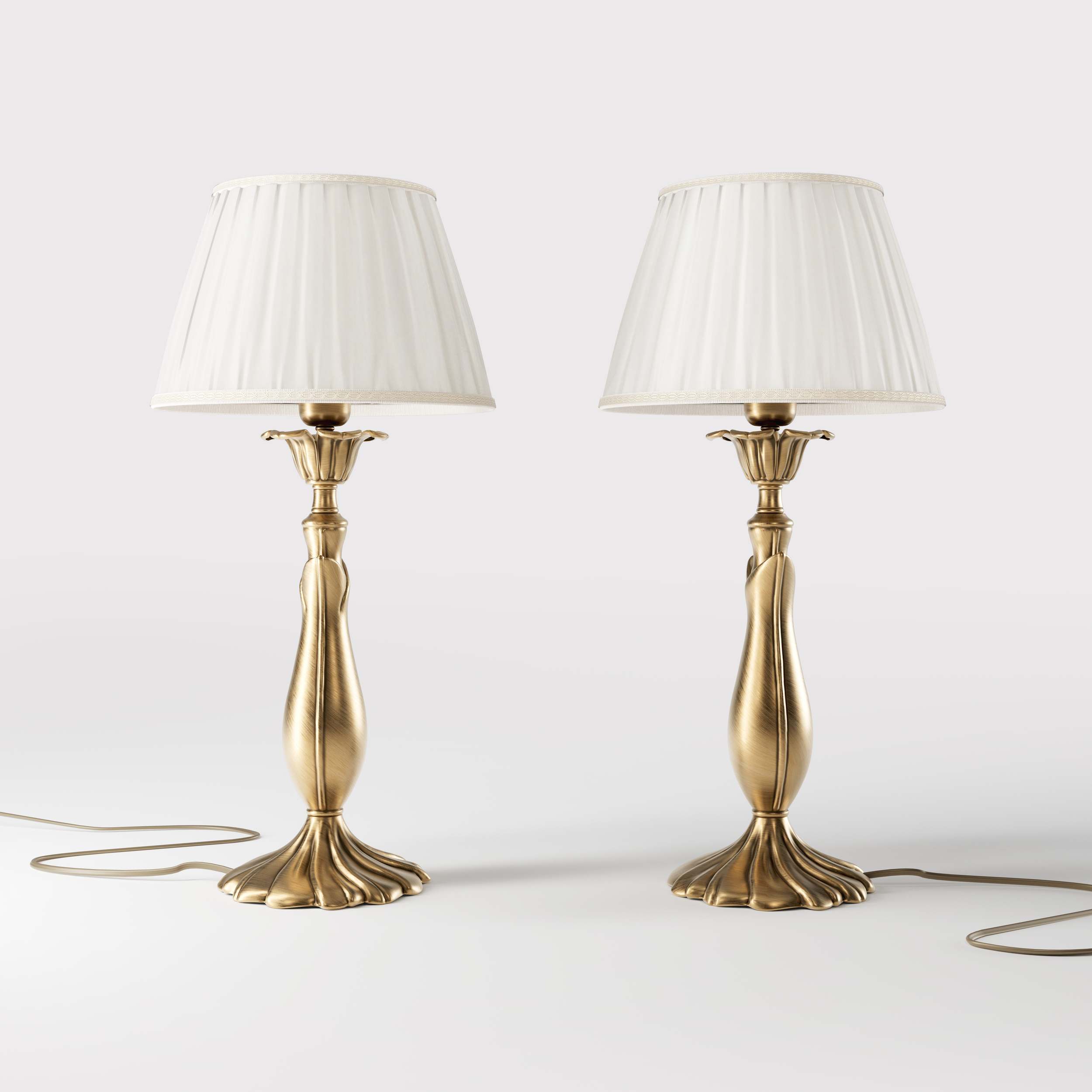 Brass table lamp with sculptural wavy leaf base ivory white pleated shade refined decorative details - Finish: OBS Bronze Satin Brass