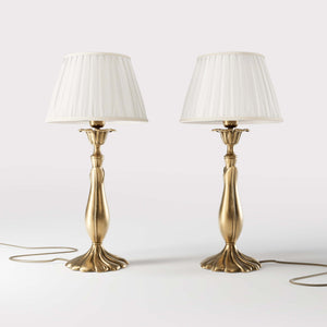 Brass table lamp with sculptural wavy leaf base ivory white pleated shade refined decorative details - Finish: OBS Bronze Satin Brass