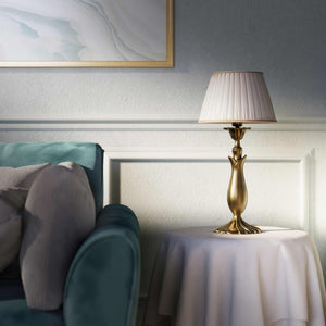 Brass table lamp with sculptural wavy leaf base ivory white pleated shade refined decorative details - Finish: OBS Bronze Satin Brass