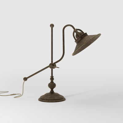 Classic brass table lamp with adjustable swing arm and decorative turned base, directional conical shade by Ghidini 1849 - Finish: OAS Antique Brass